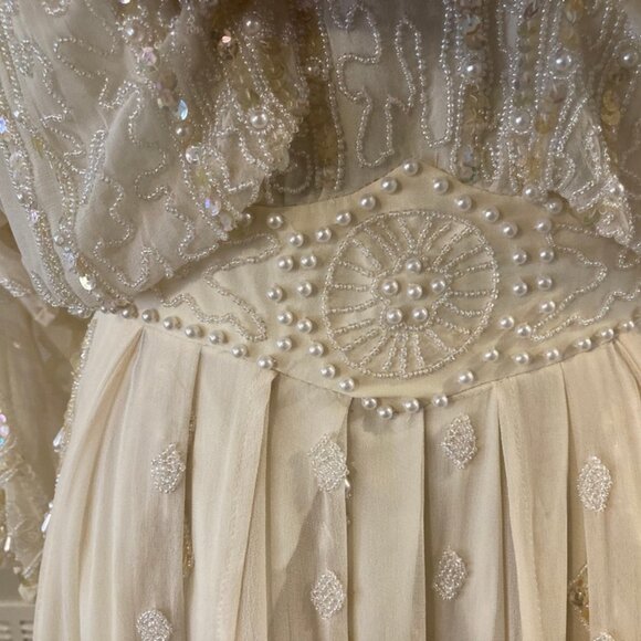 Lillie Rubin Stunning Vintage Cream Silk Beaded & Sequined Evening Dress Size 6 - Picture 8 of 14
